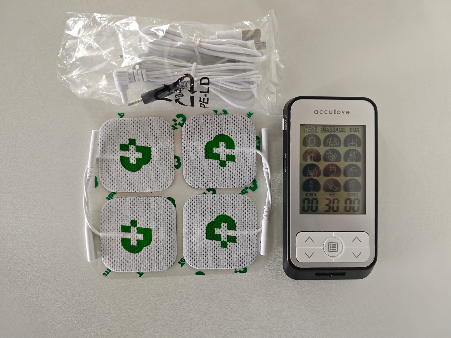 Acculove  Heating TENS Unit for Pain Relief, Wireless Muscle Stimulator with Remote Controller, Portable Rechargeable Massager