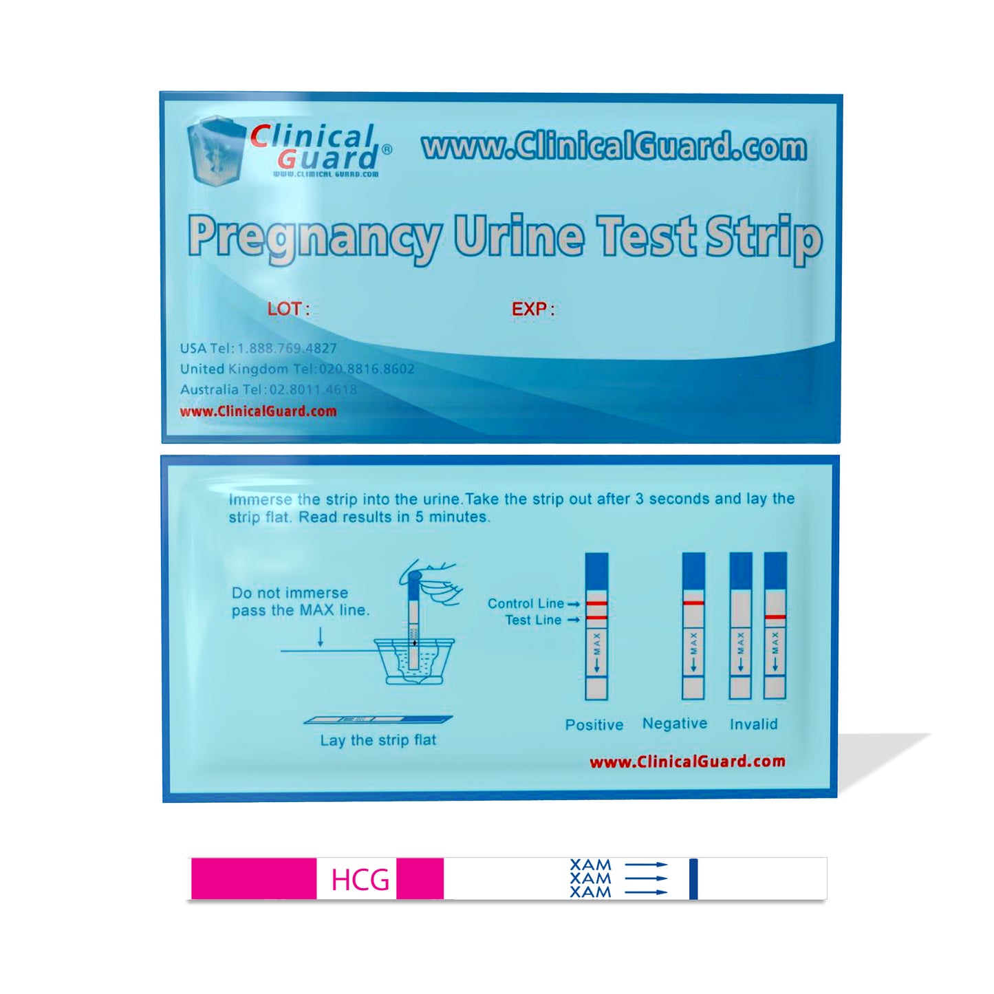 Clinical Guard Urine Test Strips Pregnancy hCG 1 - Individually Packed