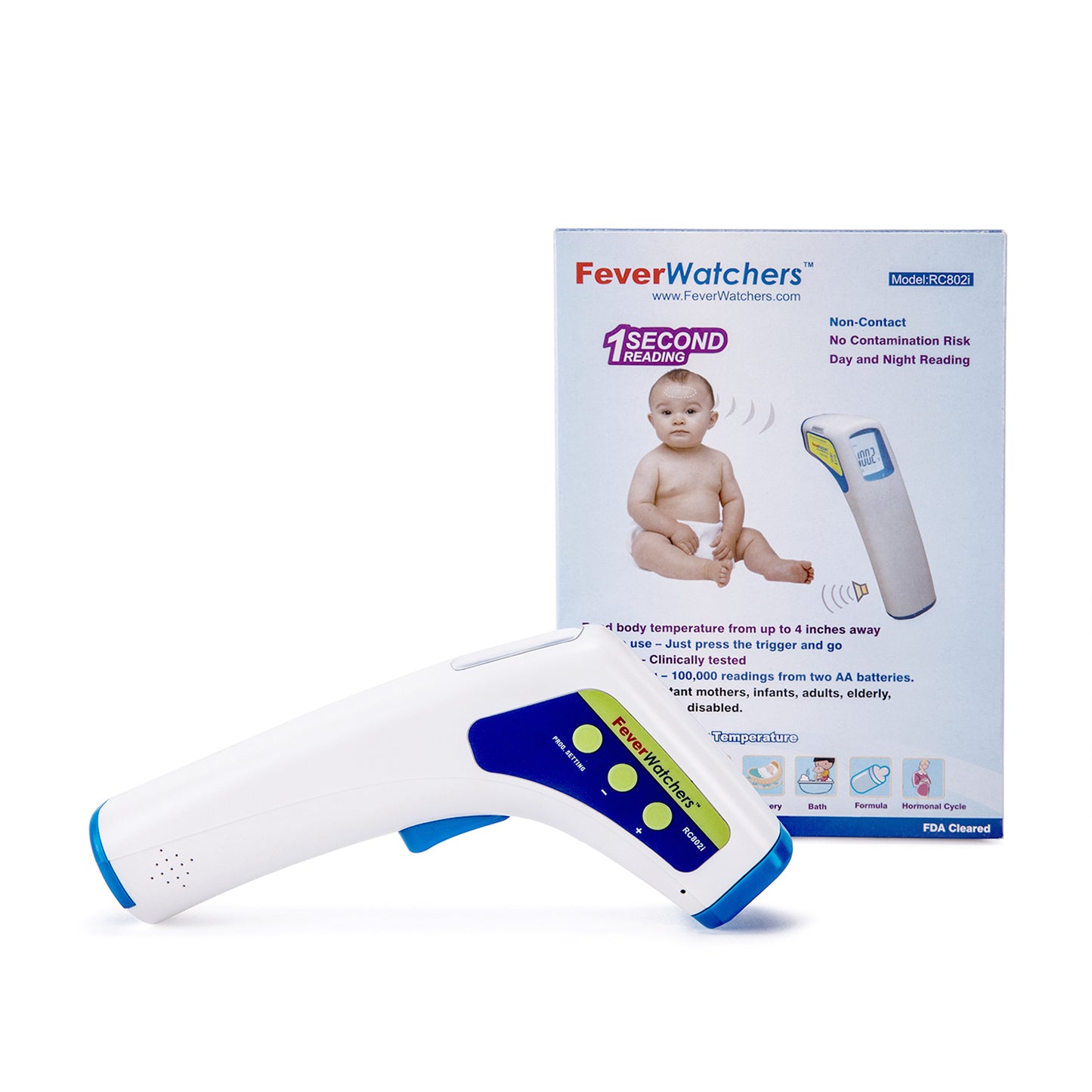 Clinical Guard FeverWatchers Non-Contact Infrared Thermometer - Product and Package